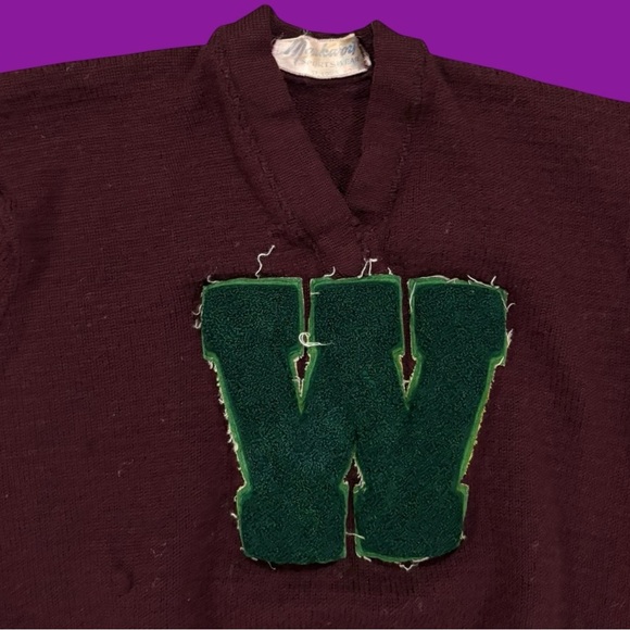 80s Markwort “W” Varsity V-Neck Sweater - Picture 3 of 4
